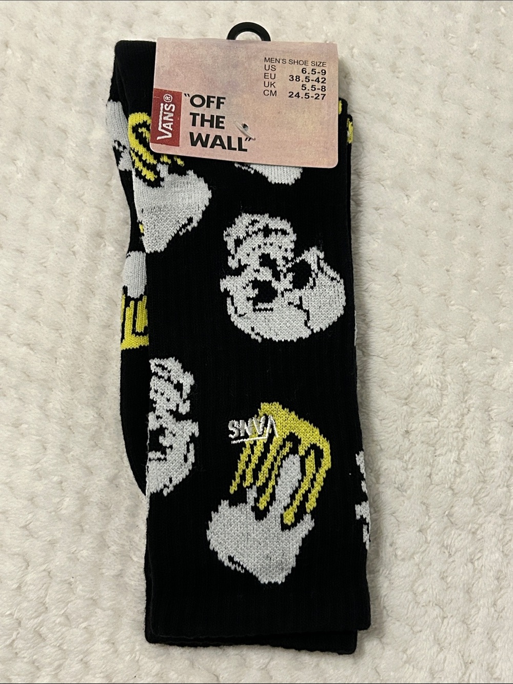 VANS “Off The Wall” Men’s Black Graphic Crew Socks - 1 Pair Medium (6.5-9)